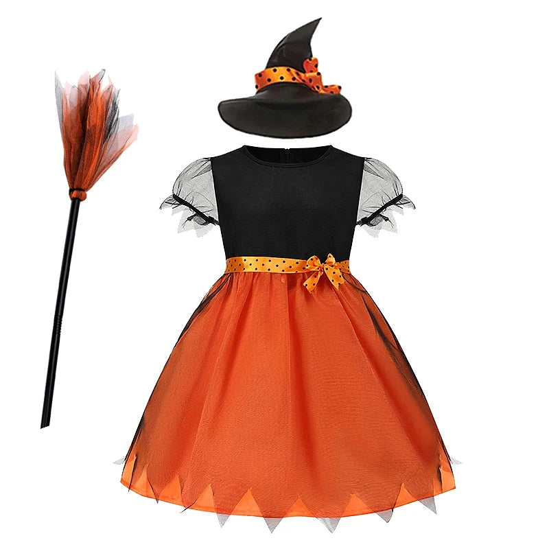 2-12T Halloween Costume for Kids Girls Purple Bat Dress Carnival Vampire Costume Witch Cosplay Clothes Carnival Party Gifts