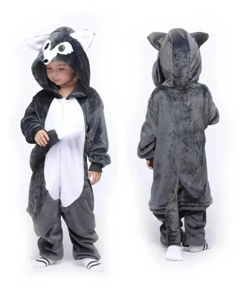 4 6 8 10 12 Years Girls Black Cat Jumpsuits Unicorn Pajamas Kigurumi Toddler Kids Hooded Flannel Home Wear Children Onesie
