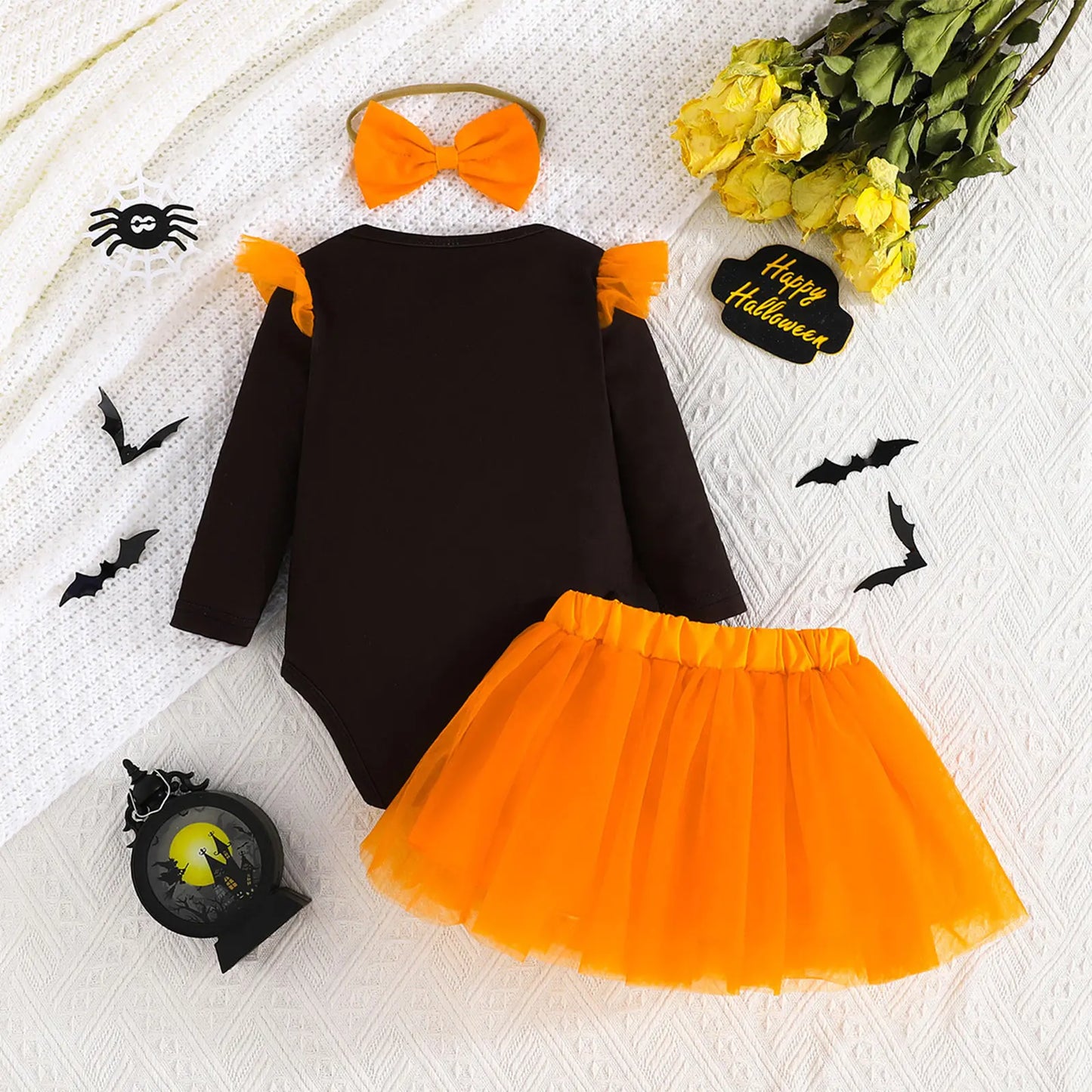 Infant Girls Halloween Theme Party Carnival Pumpkin Ghost Skeleton Cosplay Costume Skull Pumpkin Face Apparition Print Romper