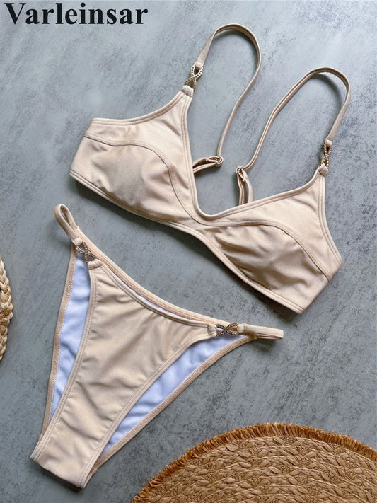 10 Colors V Neck Rhinestones Bikini Female Swimsuit Women Swimwear Two-Pieces Bikini Set Padded Bather Bathing Suit Swim V8138
