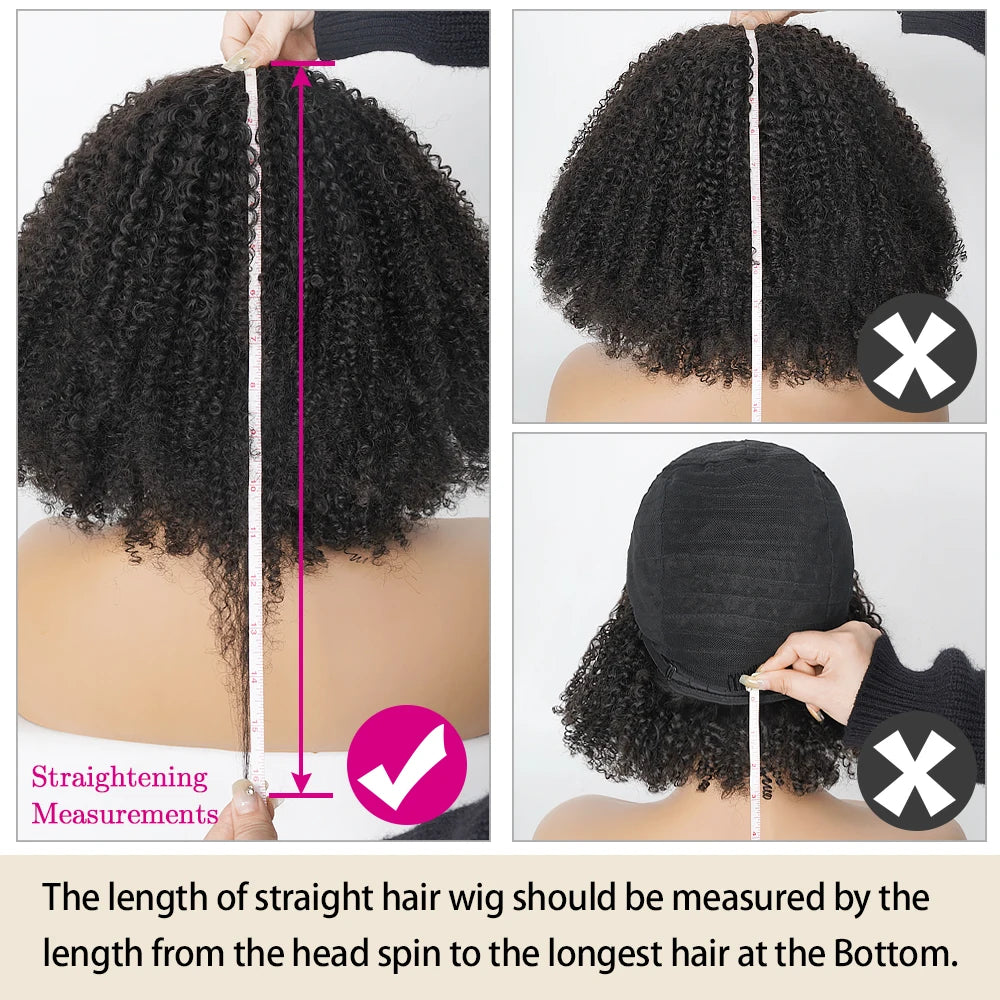 Mongolian Afro Kinky Curly Human Hair Wigs with Bangs Wear To Go Glueless Wig Remy Brazilian Short Curly Bangs Wig Human Hair