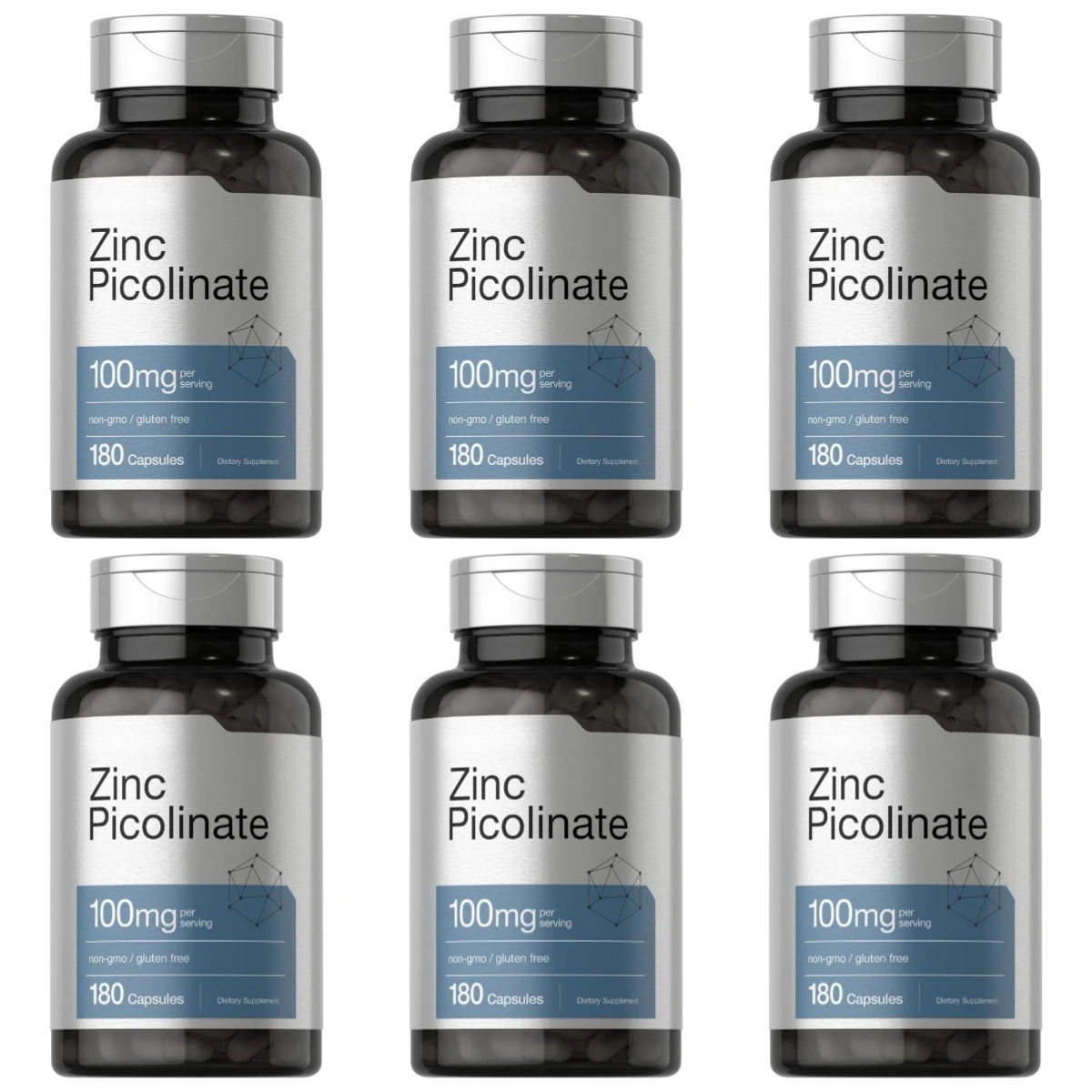 Zinc Picolinate 100mg 180 Capsules Mineral Supplement for Immune Support Skin Hair Nail Wellness Non-GMO Gluten Free for adults