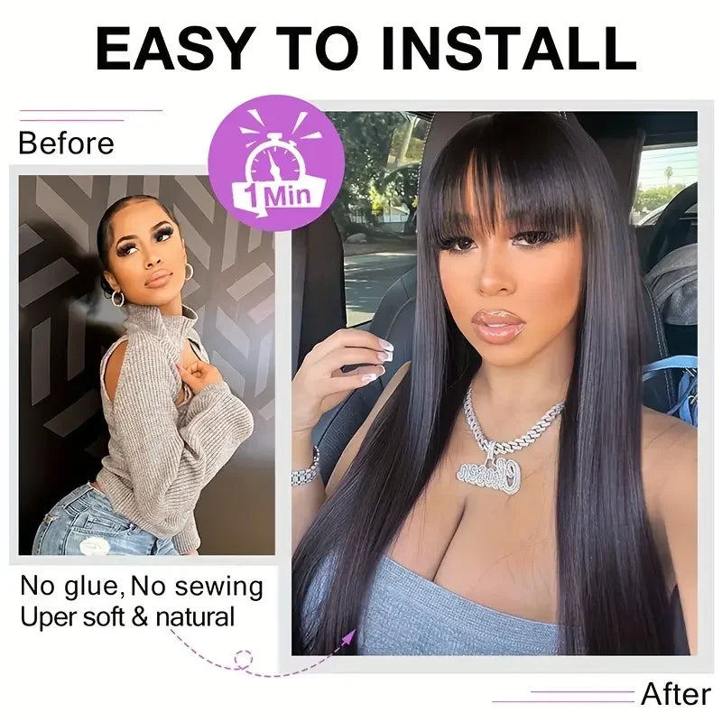 Kinky Straight V Part Wig Human Hair For Women with Drawstring 250% Density Upgrade Glueless U Part Wig No Leave Out No Sew In