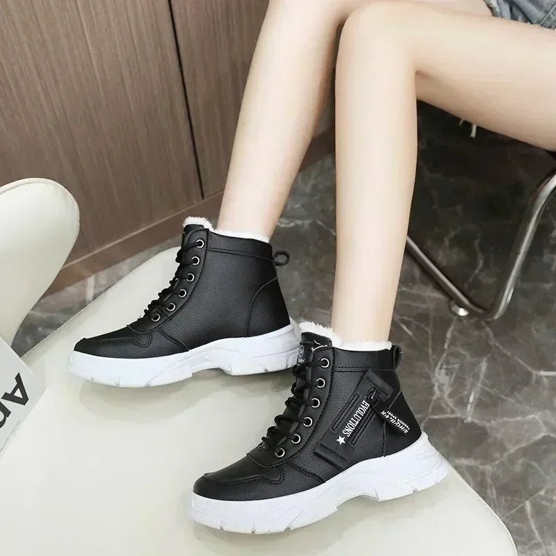 2025 New Winter Thick-soled Women Sneakers Warm Plus Velvet Cotton Shoes Large Size 42 Height-increasing Platform Women's Shoes