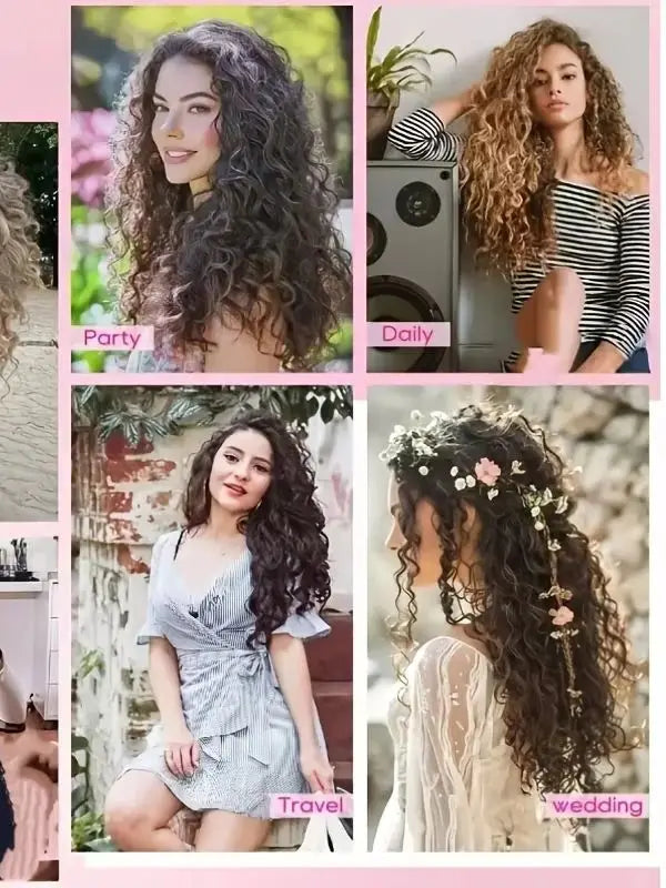 Synthetic 4PCS Hair Extensions 14inch Short Curly Wavy Brown Blonde Color Invisible Lace Weft Natural Soft Hairpieces for Women