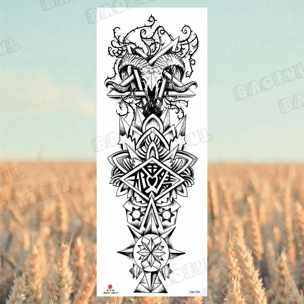 BAOFUL Full Arm Sleeve Temporary Tattoos For Women Men Realistic Wolf Lion Warrior Maori Fake Tattoo Stickers Thigh Leg Tatoos