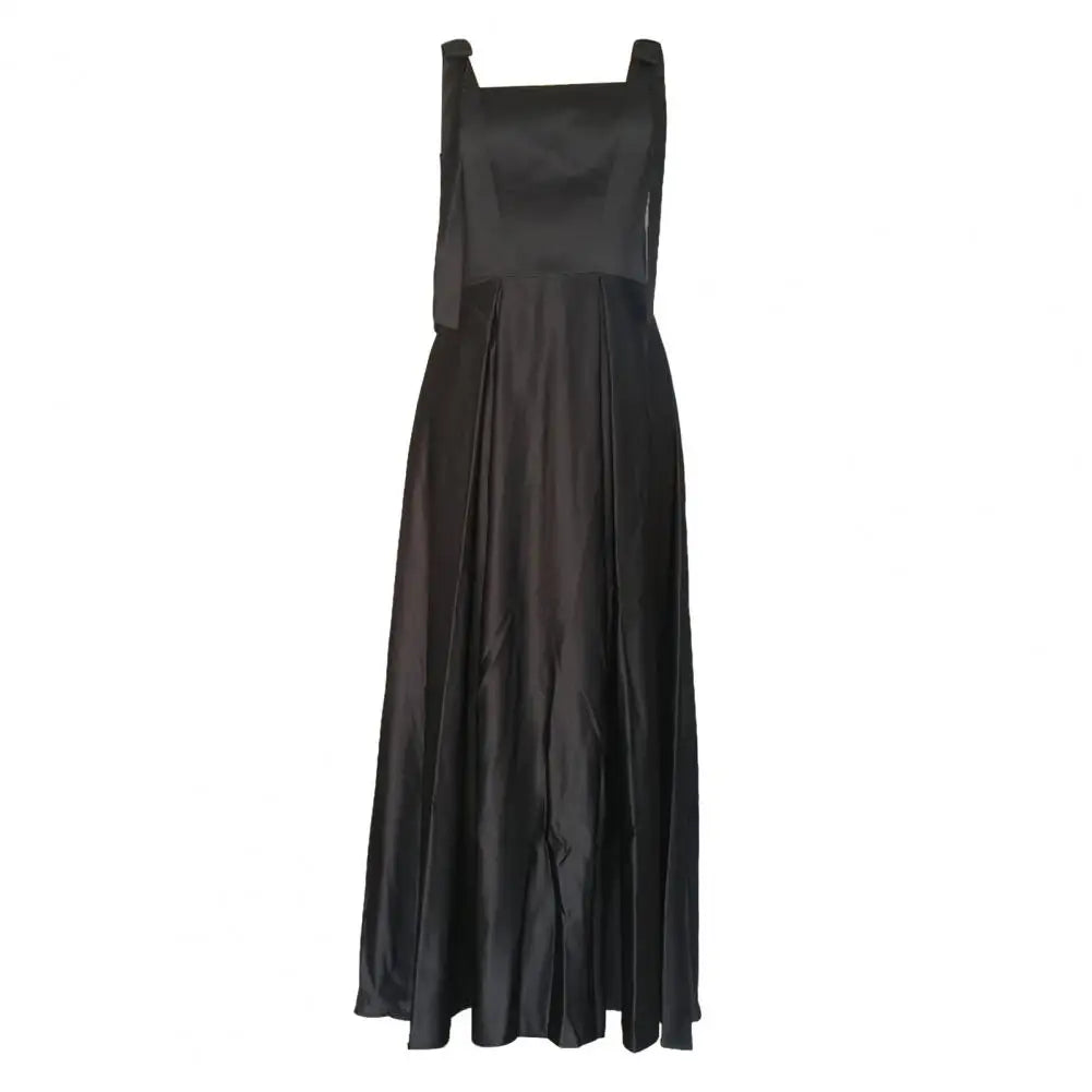 Square Neck Dress Elegant Satin Lace-up Wedding Dress with Bow Detail Square Neckline A-line Silhouette for Filming for Women