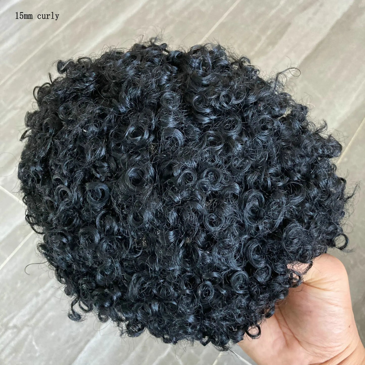 Curly Men's Wig 15mm Black Brown Human Hair Mono NPU Breathable Toupee18mm 20mm Curly Durable Male Replacement System Prosthesis