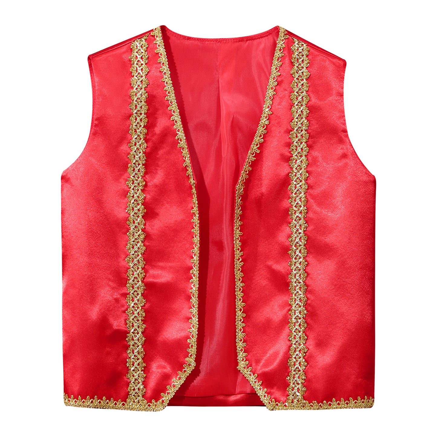 Kids Girls Boys Medieval Steampunk Costume Arabian Prince Sleeveless Golden Trim Waistcoat Vest Halloween Cosplay Fancy Dress Up
