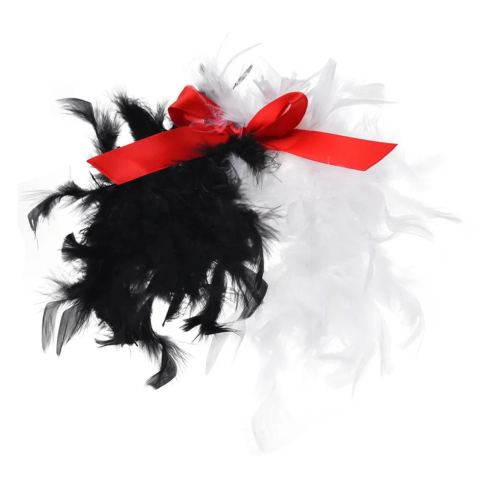 Halloween Crulla Cosplay Costume Cruella Tulle Dress Party Girls Black White Carnival Kids Cruella Wig Lace Mask Suit Clothes