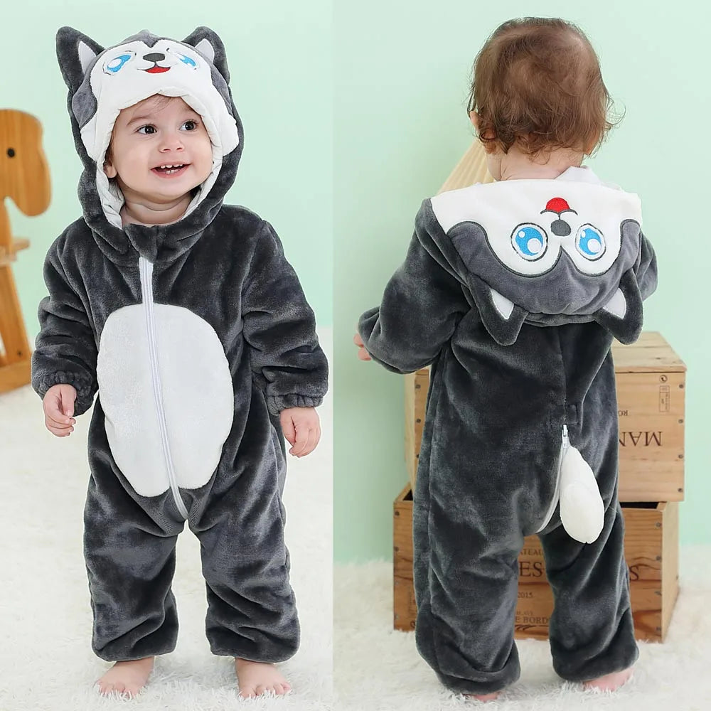 Autumn Winter Cartoon Style Winter Long Sleeve Baby Boys Girls Rompers Toddler Kids Playsuit Jumpsuits Baby Clothes Child Onesie