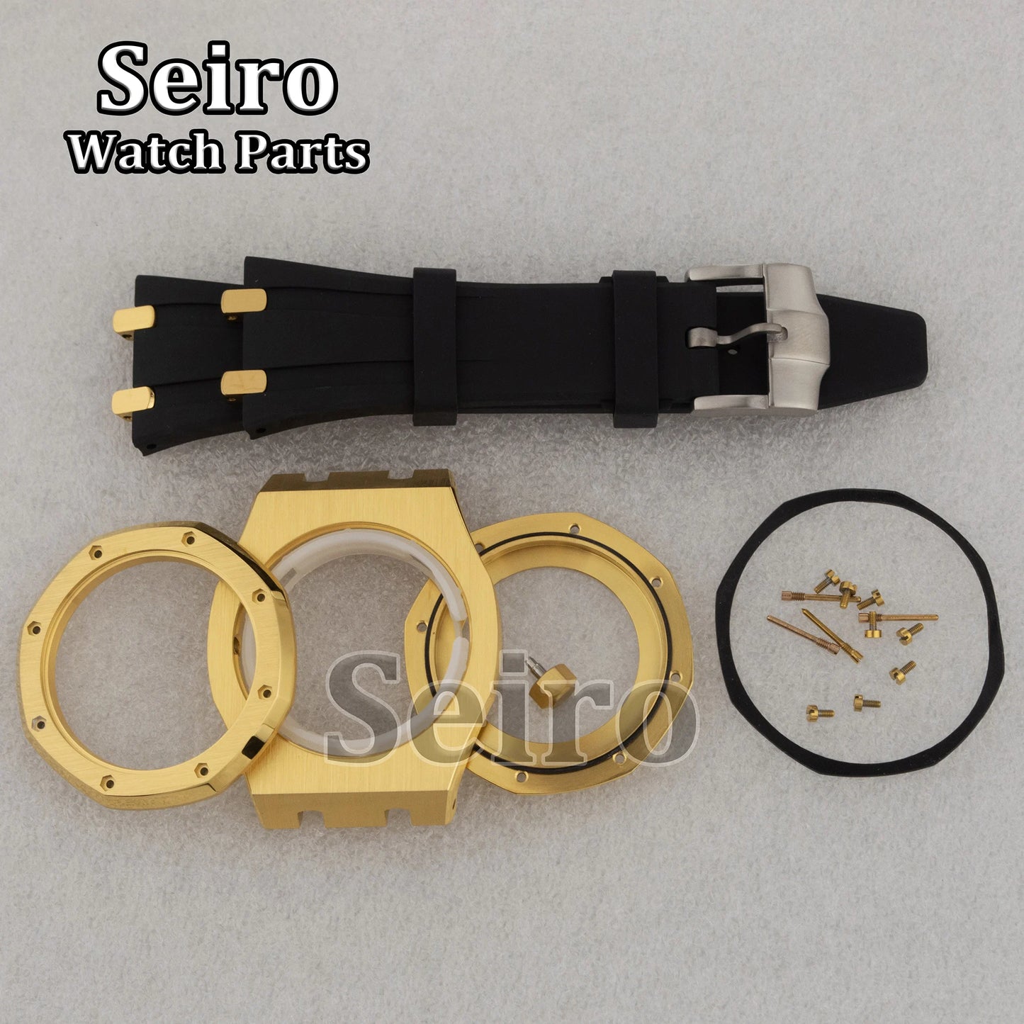 42mm Octagon Watch Case Rubber Strap Sapphire Crystal 10bar for 31.8mm Dial Royal Oak NH35 NH36 Movement Watch Modified Parts