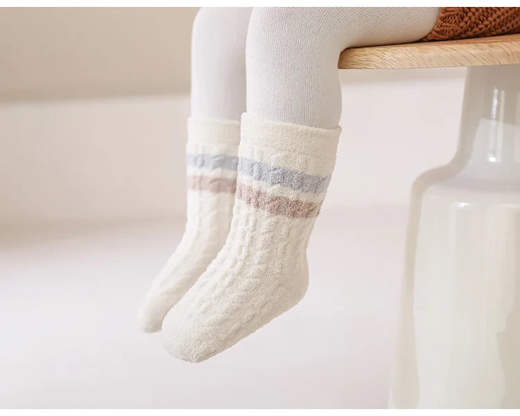 3/5 Pairs Winter Warm Baby Mid Tube Socks Soft Thickned Striped Newborn Socks Toddler Socks For Boys And Girls