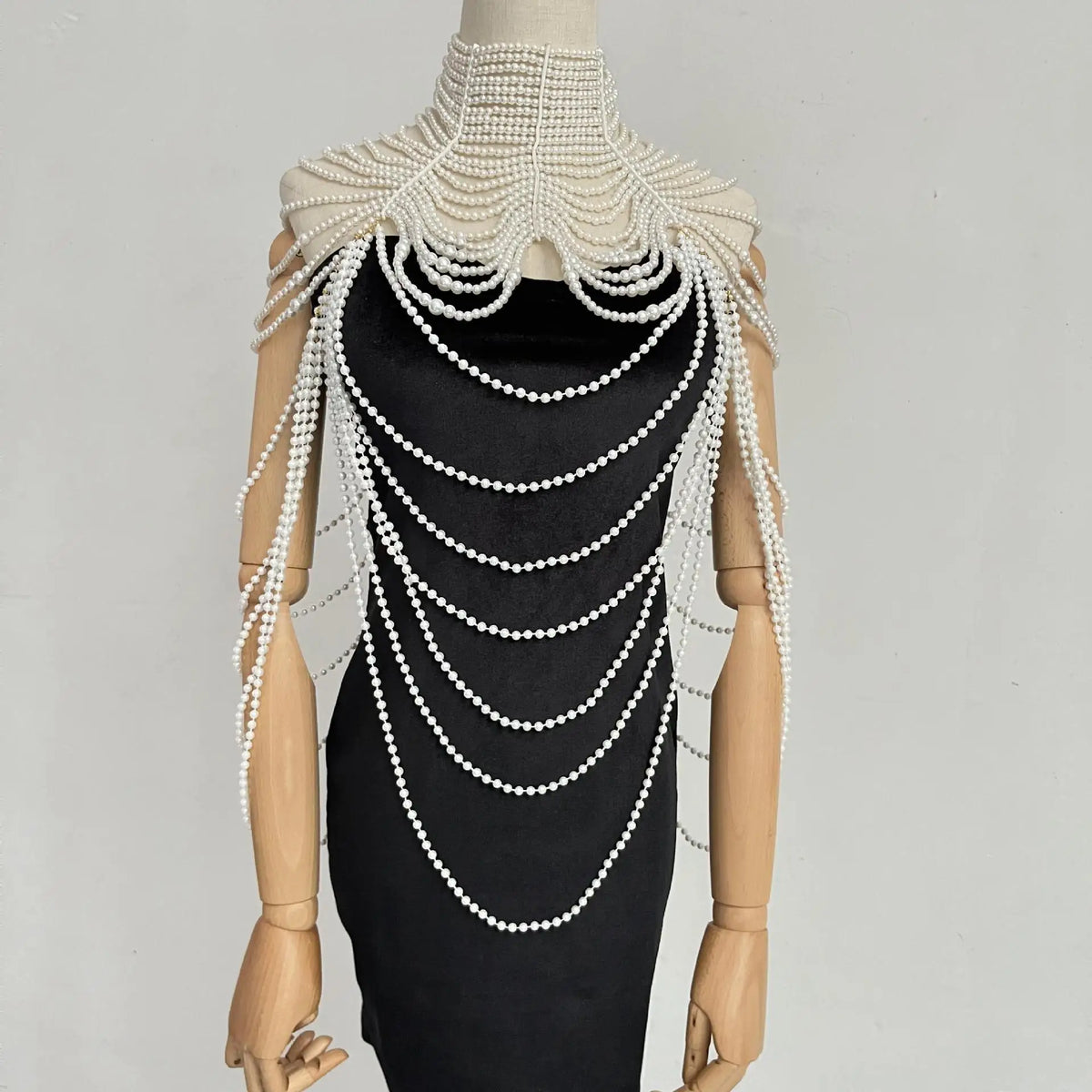 Luxury Women Pearls Choker Necklace Bride Wedding Gown Cape Multi-layers Pearls Beaded Wide Body Chain Collar Necklace Jewelry