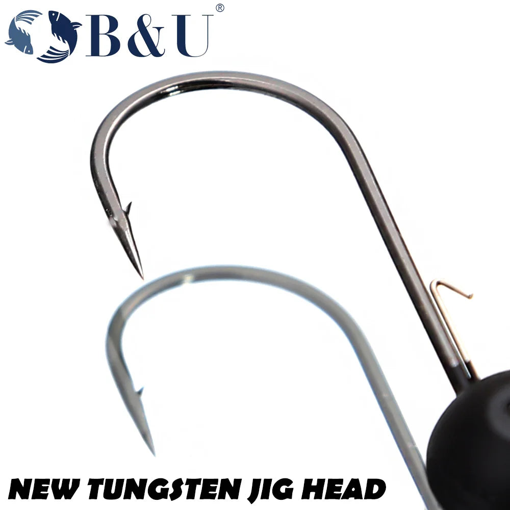 B&U Tungsten Jig Head Fishing Hook Barbed Fishhook Fishing Tackle Accessories Kit Pesca Pike Bass Swimbait Fishhooks