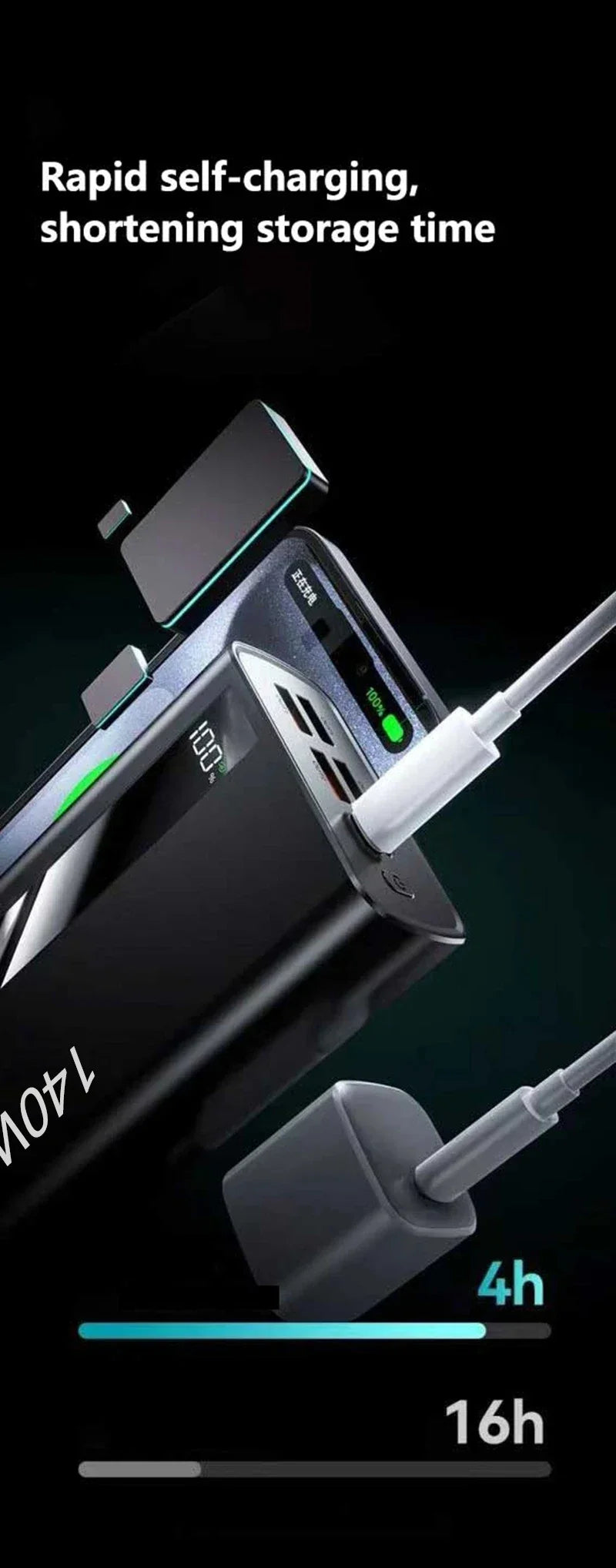Lenovo CCC 500000mAh 140W Powerbank Super Fast Charging Portable Battery Charger Ultra Capacity LED Digital Display
