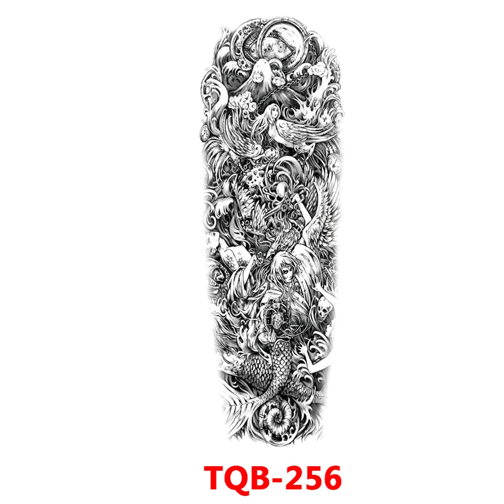 Large Arm Sleeve Tattoo Rose Gear Clock Eye Waterproof Temporary Tatto Sticker Lion Wolf King Body Art Full Fake Tatoo Women Men