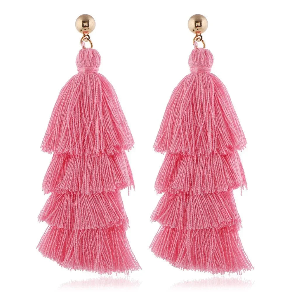 Bohemian Pink Geometric Earrings Women Summer Vacation Fashion Jewelry Classic Pendant