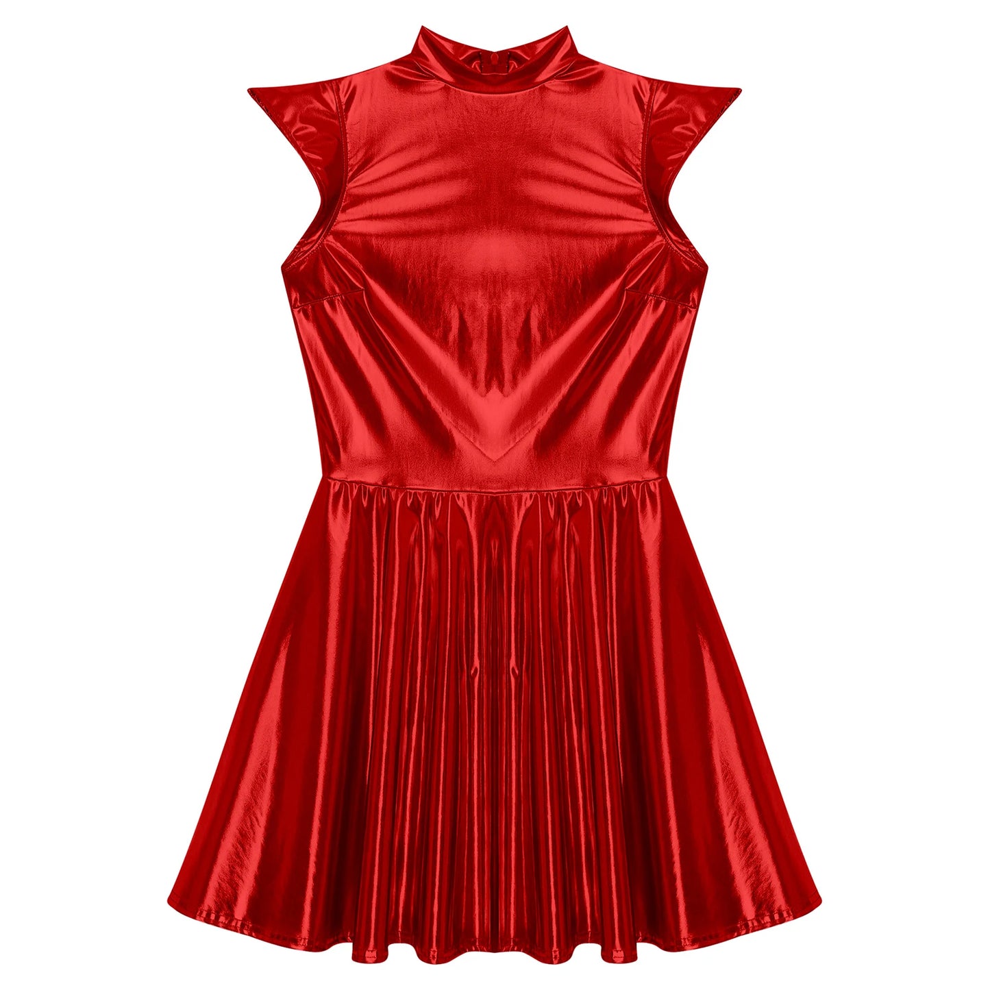 Womens Cocktail Dress Shiny Metallic Dress Alien Space Cap Sleeve High Waist A-line Dress for Halloween Party High Street Dress