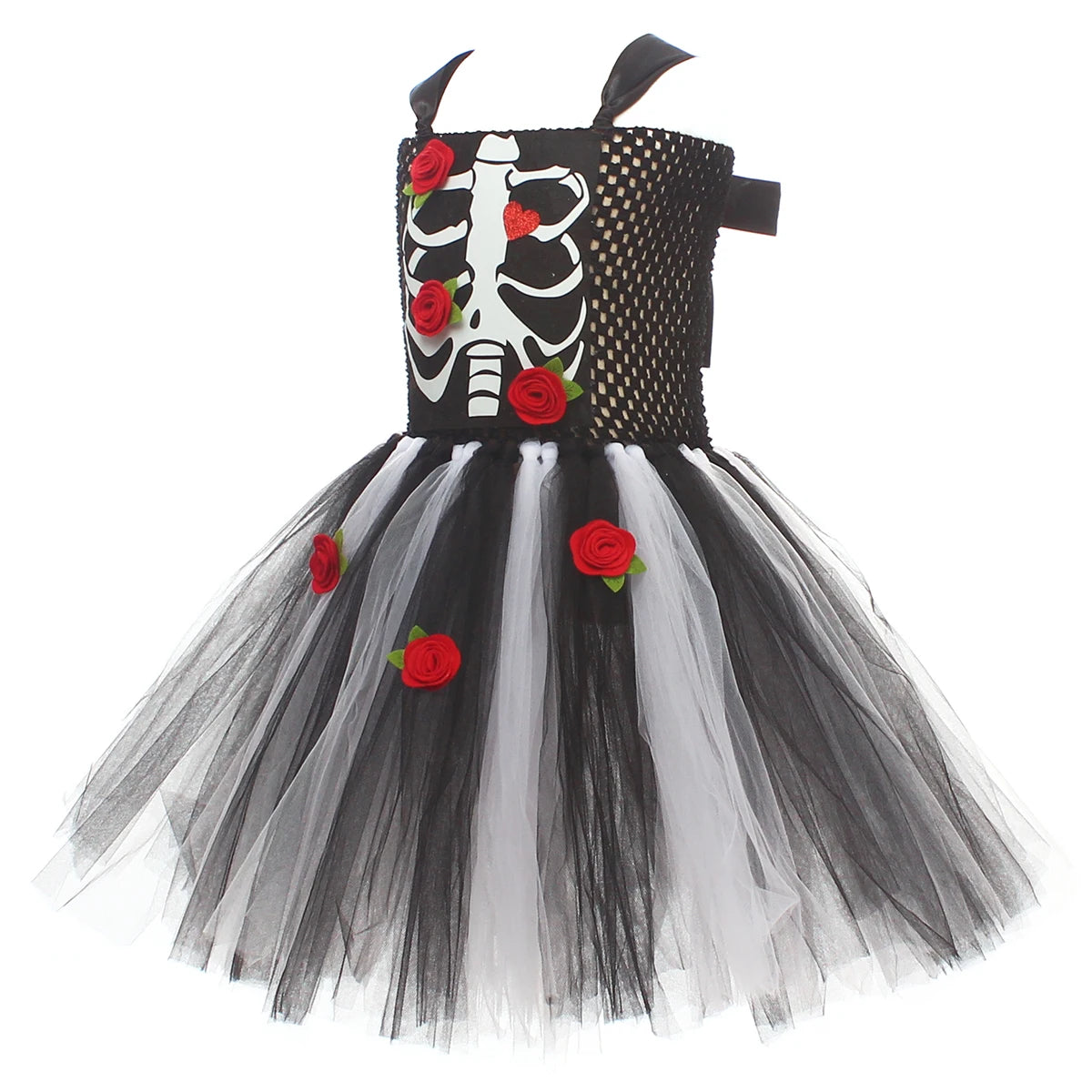 Girls Scary Skeleton Halloween Costume for Kids Zombie Corpse Bride Tutu Dress Children Day of The Dead Rose Bone Ghost Dress Up