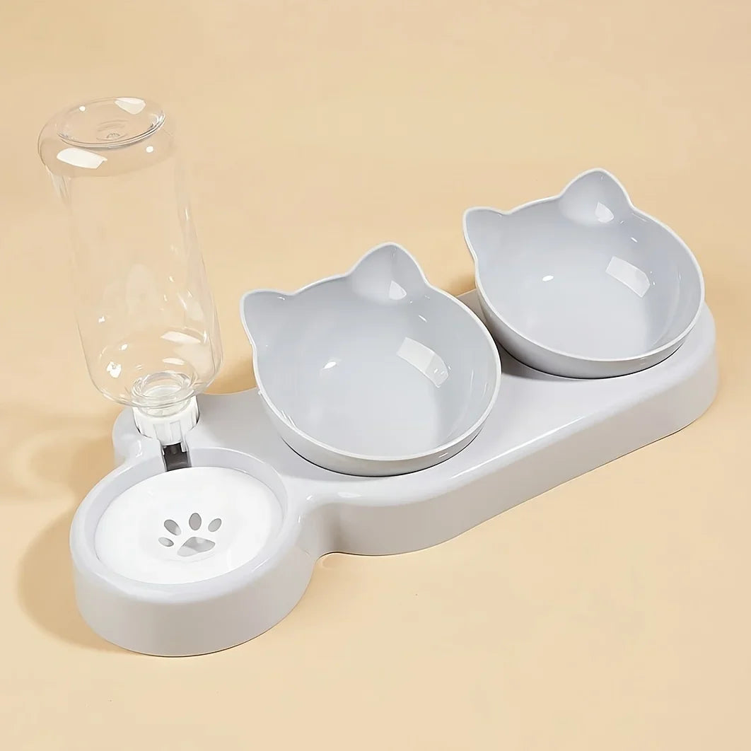 New hot selling cat bowl double bowl pet feeder with anti slip cat paw design, feeding supplies for cats and pets