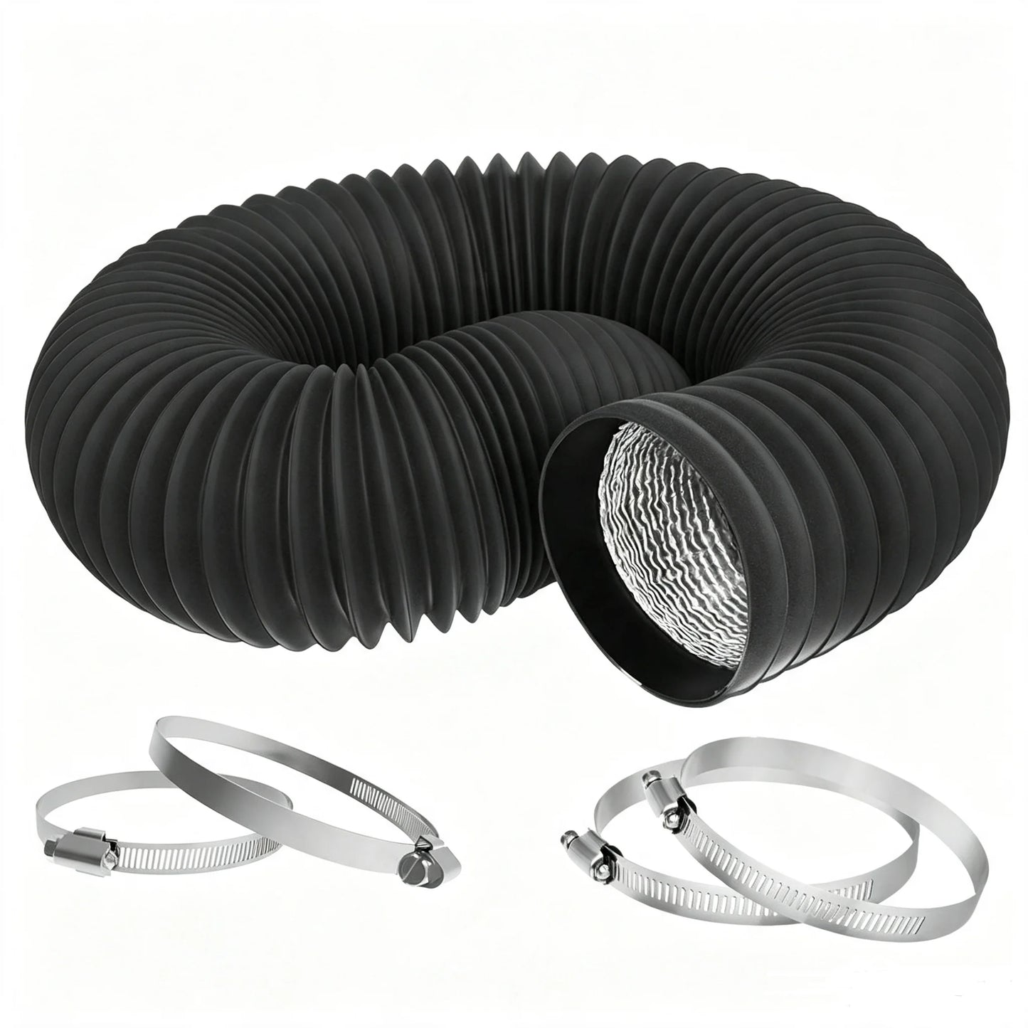 HTMCK 4 Inch Flexible Dryer Vent Hose, Heavy‑Duty Air Ducting Exhaust Pipe with 2 Stainless Steel Clamps for Kitchen