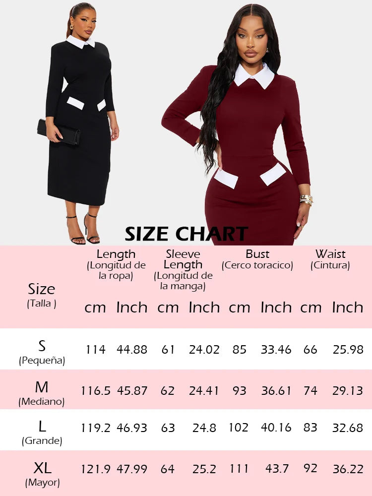 Elegant Fashion Women's Pencil Dress Polo Collar Design Professional Long Sleeved Solid Color Office Lady Dress