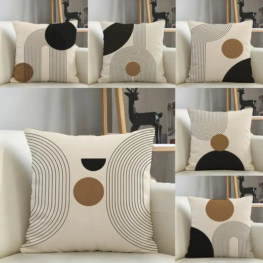 Minimalist Geometric Line Cushion Cover Natural Linen Pillow Case Organic Fabric Double Sided Print Sofa Home Decor Gift