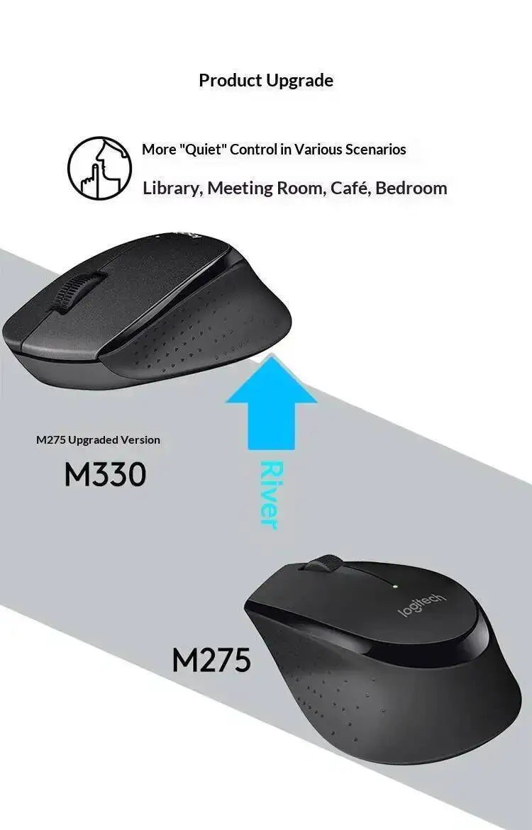 Logitech M330 Silent Plus Wireless Mouse 2.4G USB Receiver Ergonomic Shape Gentle Soft for Desktop Office Laptop Desk