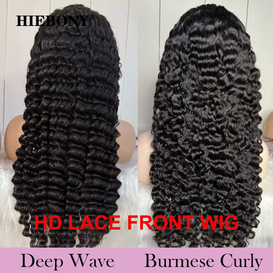 HiEbony Hair 13x6 HD Lace Front Wigs Deep Wave 250% Density Burmese Curly HD Lace Front Wigs Invisible Melt Skin HD Lace Wigs
