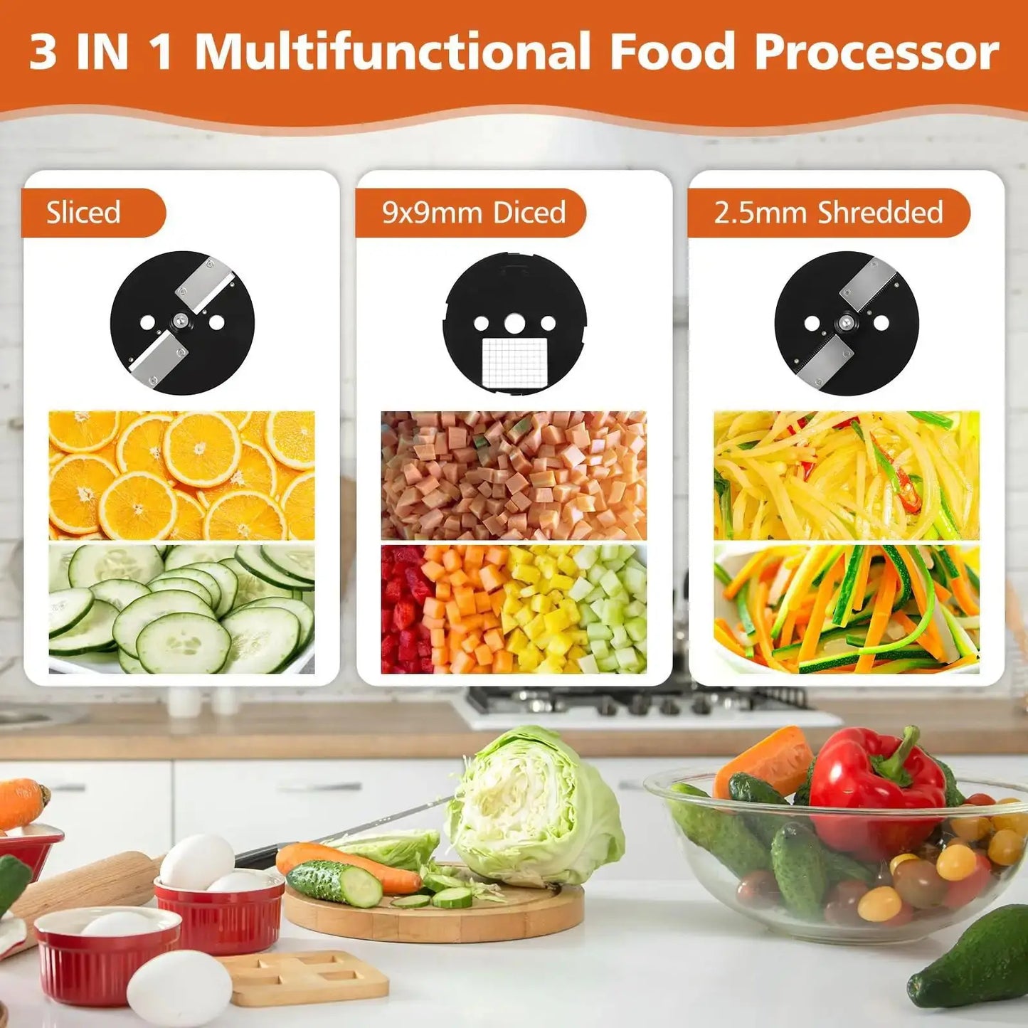 Commercial Vegetable Chopper 3 in1 Multifunctional Electric Cutting Machine Carrot Potato Slice Shred Diced Food Processor