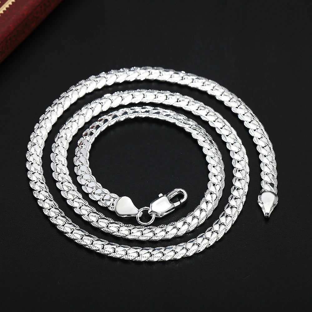 Hot 925 Sterling Silver 6mm Side Chain 16/18/20/22/24 Inch Necklace For Women Man Fashion Wedding Engagement Jewelry Gifts