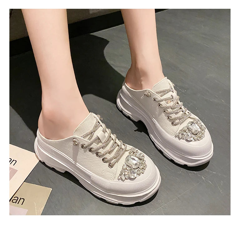 Women Shiny Rhinestones Shoes Four Seasons Casual Sneakers Women Stylish Sport Shoes Lace-Up Sports slippers zapatos mujer