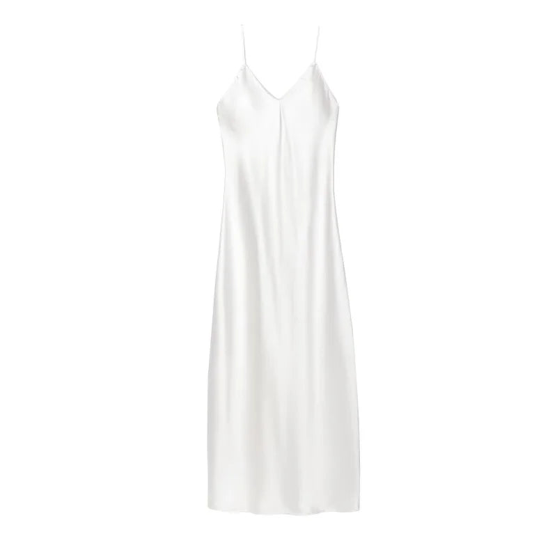 2025 New Elegant women's fashion silk satin texture MIDI dress sexy backless party slip dress