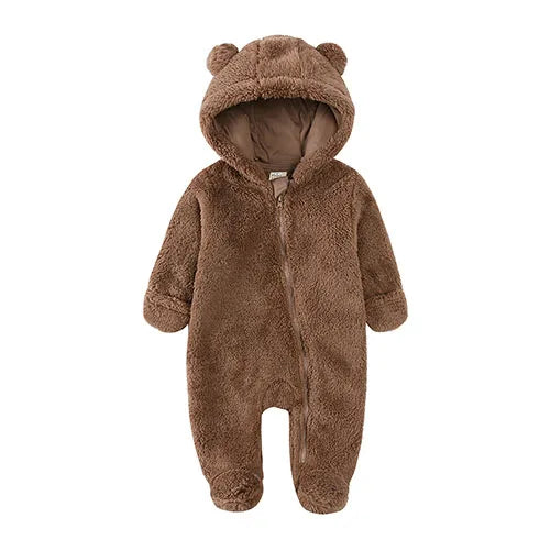 0-12months Baby Winter Clothes Newborn Rompers Infant Polar Fleece Jumpsuit Baby Boys Girl Zipper Cute Bear Romper