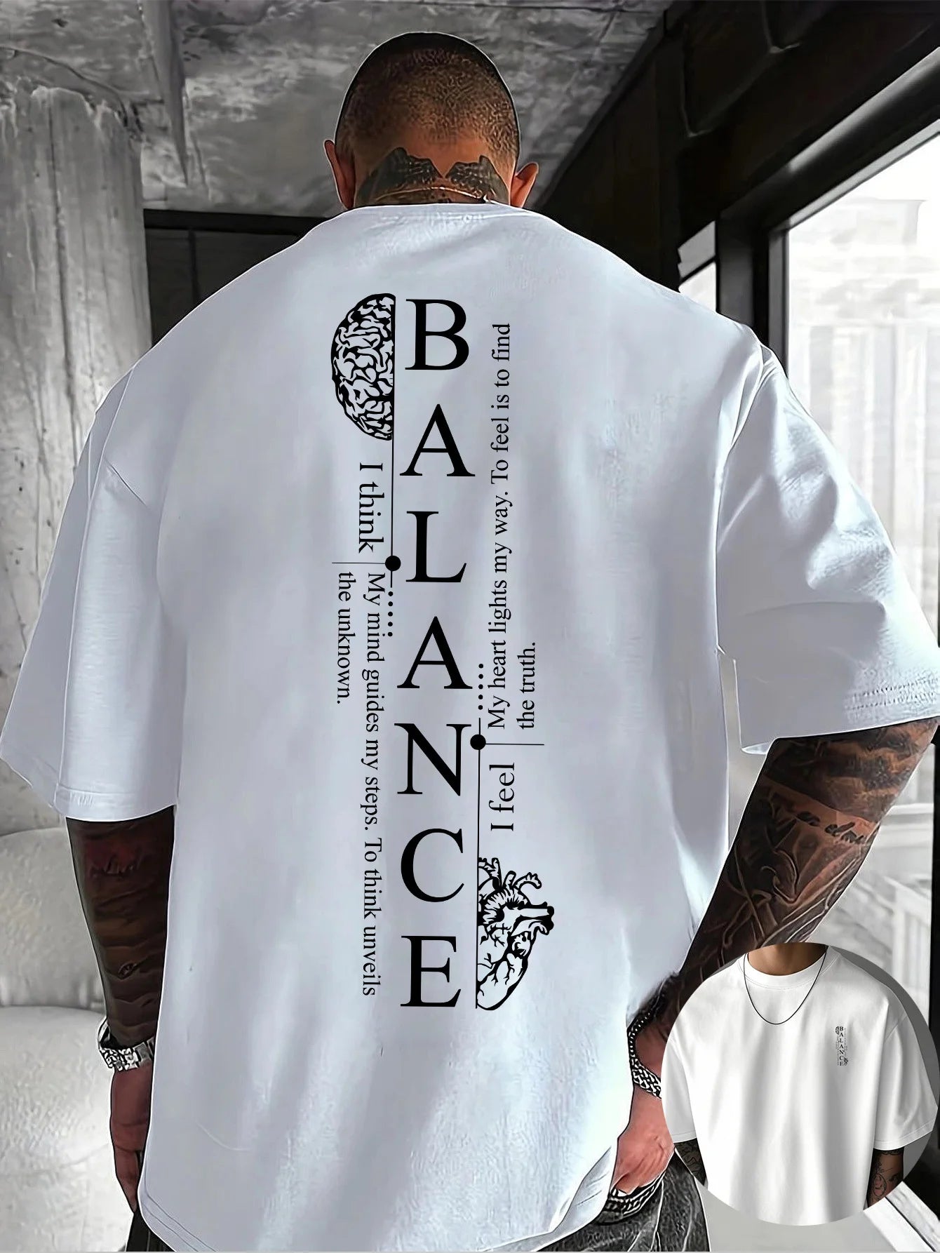 Vertical Red Balance Typography Print on Premium Soft 100% Cotton Mens T shirt Perfect for Summer Streetwear and Casual Vibe