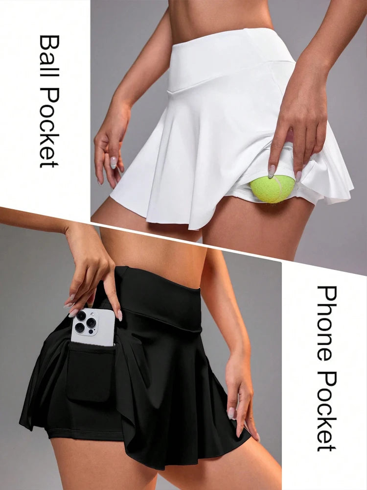Women's Seamless High Waisted Tennis Style Pleated Skirts With Inner Pocket Breathable Quick Drying Sports Yoga Golf Skirt Short