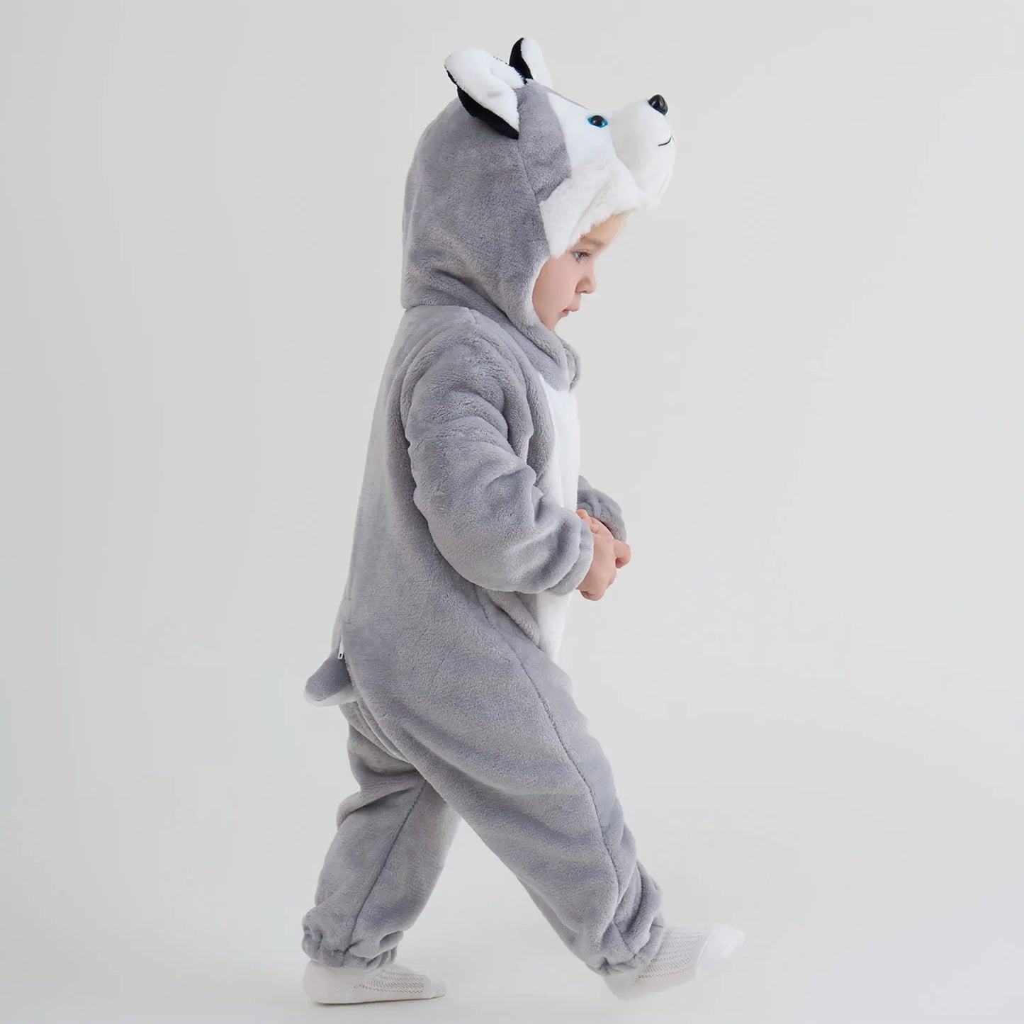 Umorden Animal Dog Husky Romper Costume Kigurumi Jumpsuit Onesies for Baby Boys Infant Toddler Flannel Halloween Fancy Dress