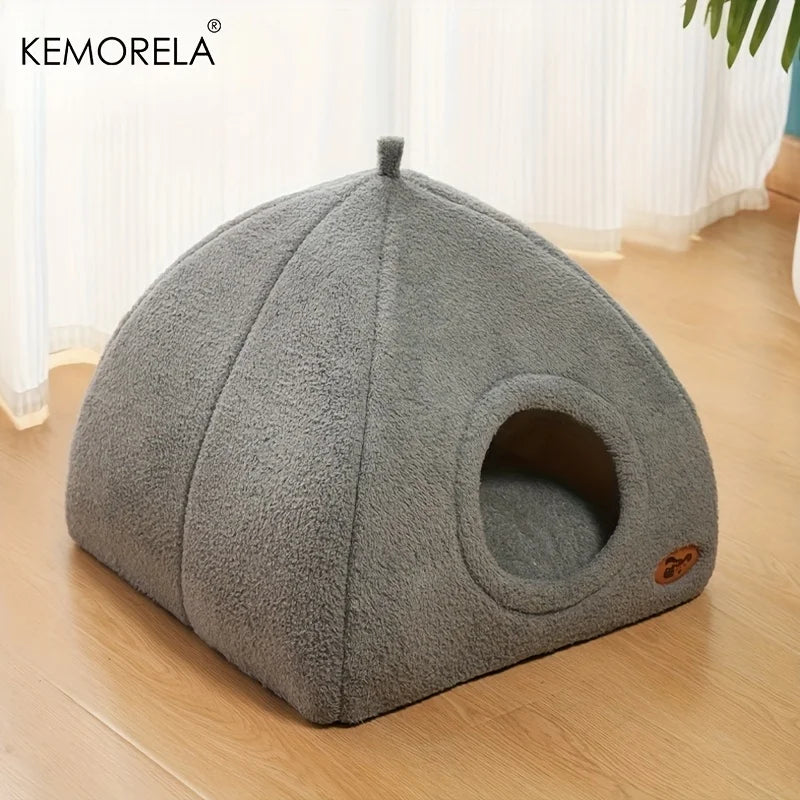 2025 Winter Thickened Indoor Cat Bed 2-in-1 Cat House Tent Bed with Detachable and Washable Soft Cushion Pillow, Unassembled