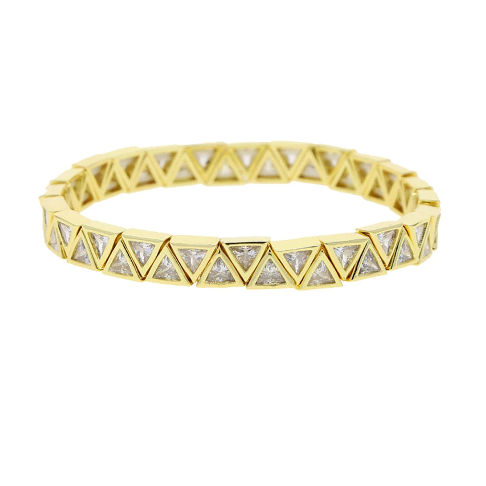 New Iced Out Bling CZ Geometric Stretchy Stretch Double Tennis Chain Bracelet Adjusted Size Bangle For Women Fashion Jewelry