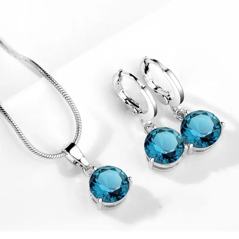 Classic Wedding Jewelry Set For Women Multicolor Zircon Silver Color Earrings Necklace Fashion Gift Jewellery