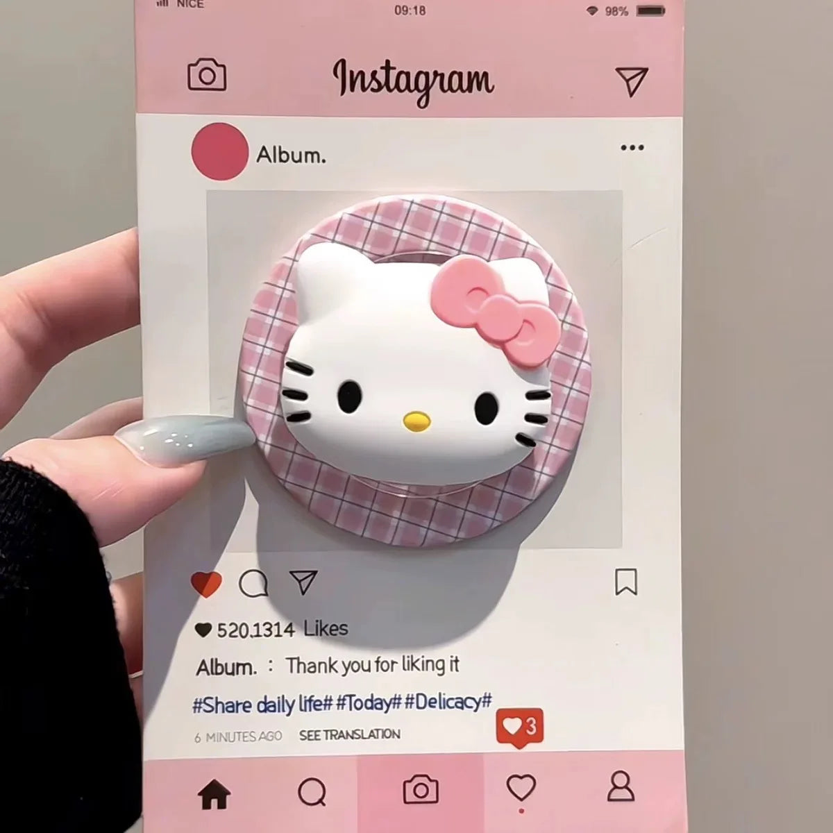 For Magsafe Magnetic Grip Tok Foldable Cartoon Phone Stand Holder 3D Sanrio Hello Kitty Silicone Griptok Bracket