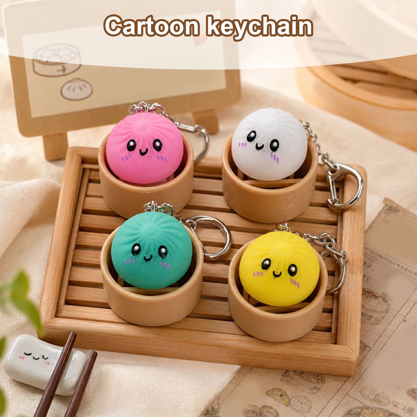 4-12PCS Simulation Dumpling Keyboard Clicker Stress Relief Toy Cute Keychains Decoration Gifts Emotion Fidgets Toy Mini Pendant