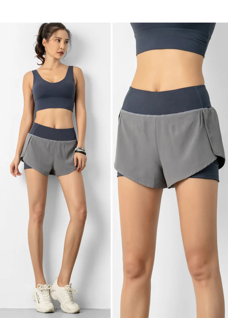 Hot New Sport Shorts Women Sportswear Double-deck Running Shorts Yoga Bottoms Summer Gym Fitness Training Jogging Short Pants