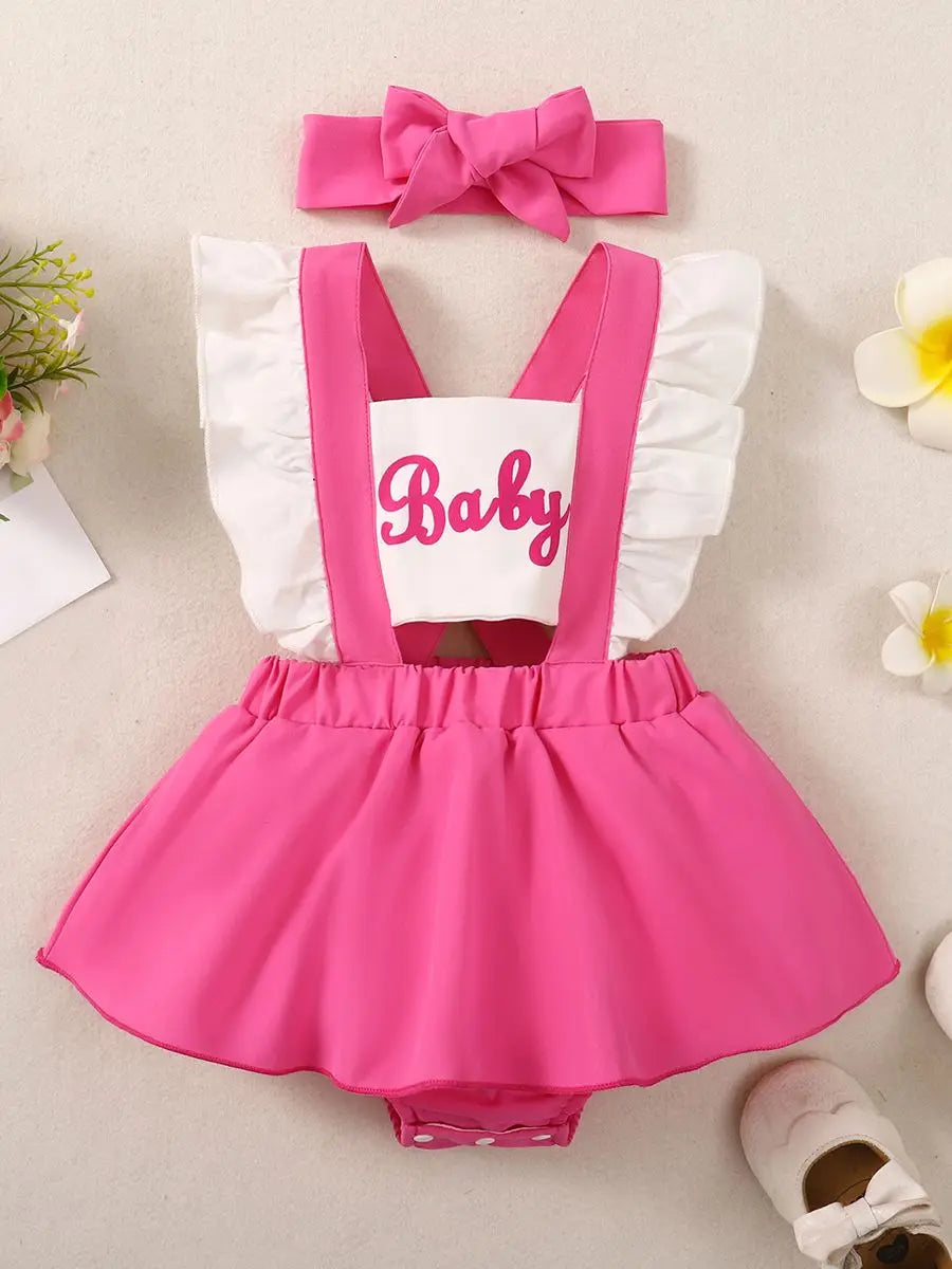 Infant/Toddler Summer Fashion Pink Creeper Dress Including Hair Accessories