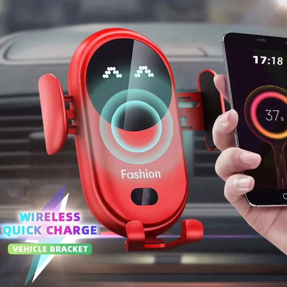 S11 Fashion Qi Fast Wireless Charger Car Phone Holder Smart Infrared Sensor Air Vent Mount Automatic Clamping Mobile Phone Stand