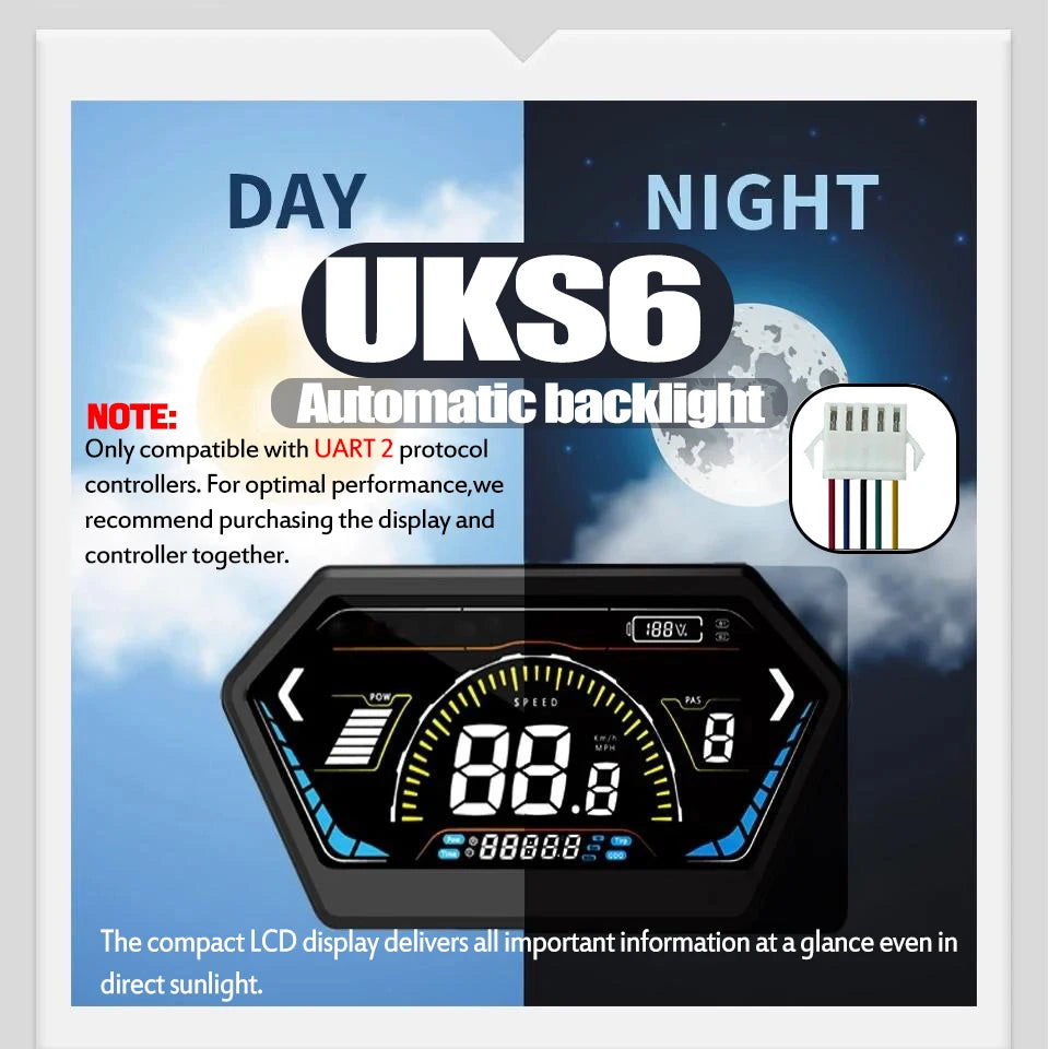 Ebike Sine Wave Display Controller 100A Three-Mode 48V52V60V72V with Learning Function UKC1 LCD Color Display 3000W5000W Motor