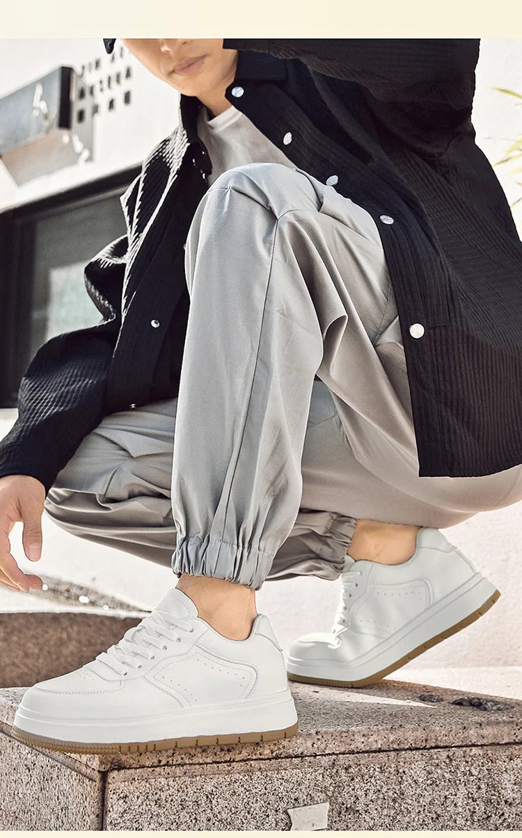 Men's Invisible Height Increasing Elevator Shoes Lace-up Sporty White Sneakers 8/10cm Taller Size Plus Invisible Elevate Shoes