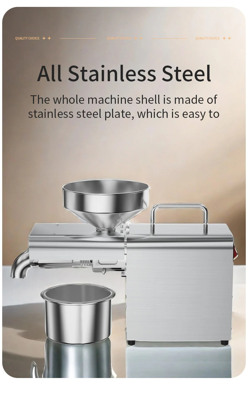 Electric Oil Press Machine, Cold/Hot for Home Use Automatic Oil Extractor for Peanut, Sesame, Sunflower Seeds, Stainless