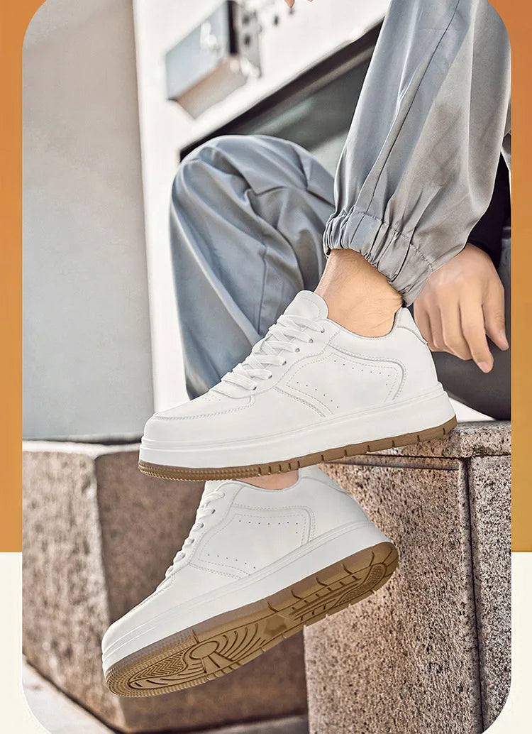 Men's Invisible Height Increasing Elevator Shoes Lace-up Sporty White Sneakers 8/10cm Taller Size Plus Invisible Elevate Shoes